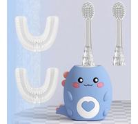 Children's C-type electric toothbrush, multi-mode high-frequency sonic vibration toothbrush, cute cartoon dinosaur shape 360-degree cleaning IPX7 waterproof design (2-12 years old) (dark blue)