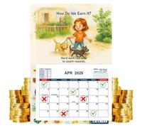 Children's Calendar for the Year 2026, Pocket Money Calendar for to Use at School, Learning Planner with Cartoons for Home, School, Children's Room