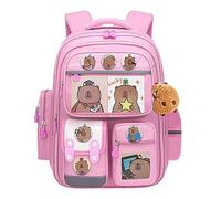 Children's Capybara School Bag - Capybara Bag, Funny | Cute Cartoon School Bag, Large Waterproof with Card Badge, Bag Label, School Supplies for Children, pink, verwijzen naar de beschrijving, Unisex