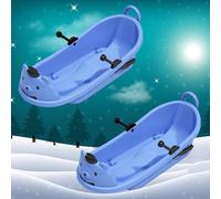 Children's Cartoon Bear Sled, Thick Winter Sled, Thick Plastic Sled, Sled with 2 Handles and Pull Rope, Sled with Backrest