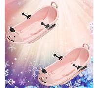 Children's Cartoon Bear Sledge with 2 Handles and Pull Rope, Winter Padded Sledge, Plastic Skis