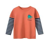 Children's Cartoon Long Sleeve Striped Fall Boys Long Sleeve T Shirt Base Baby Clothes Boys Cut Off Shirt (Orange, 3-4 Years)