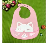 Children's Cartoon Three-Dimensional Bib Baby Food Grade Silicone Food Rice Pocket Baby Waterproof Eating Pocket Water Towel Light Pink Cat