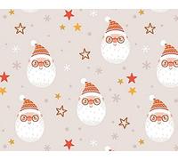 Children's Christmas Fabric - Happy Santa Father Christmas Face & Stars on Beige Background 100% Cotton 59" Wide (47268MSA)