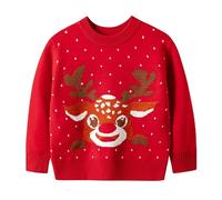 Children's Christmas Jumper Autumn Winter Christmas Jumper with Stag Head Pattern, Red Christmas Sweater, Christmas Crew Neck Pullover, Christmas Sweatshirt, Knitted Jumper, Christmas Outfit, Unisex