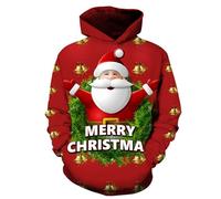 Children's Christmas Jumper Long Sleeve Hoodie for Boys and Girls, Reindeer, Snowman, Santa Claus, Fleece Lining, Warm Clothing for Autumn and Winter, Teenagers (Red, 7-8 Years)