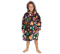 Childrens Christmas Oversized Blanket Hoodie Xmas Printed Hooded Lounge Top Navy 7-13 Years