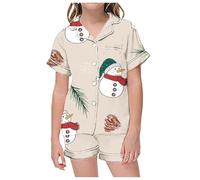 Children's Christmas Print Short Sleeve Shorts Cardigan Children's Pyjamas Two Sets Pajamas for Girls with Robe