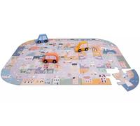 Children's City Road Floor Puzzle with Wooden Cars, Educational Transportation Theme Jigsaw Set, Interactive Play Mat Design with Buildings and Streets