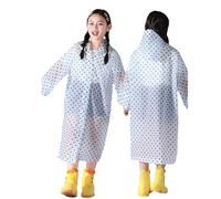 Children's Classic Dot Raincoat White with Blue Polka Dots Waterproof Coat, Long Button Front Style with Hood and Matching Yellow Boots, Cute Rainwear for Everyday and School