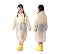 Children's Classic Dot Raincoat White with Blue Polka Dots Waterproof Coat, Long Button Front Style with Hood and Matching Yellow Boots, Cute Rainwear for Everyday and School