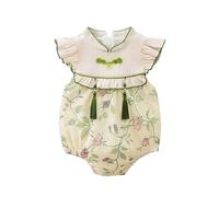 Children's Clothing 2024 Summer New Baby Jumpsuit National Style Newborn Fart Clothes Baby Crawling Clothes Girls Long Sleeve Leopard Leotard (Green, 6-9 Months)