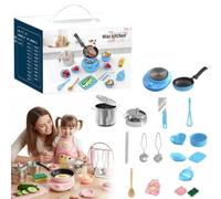 Children's Cooking Mini Kitchen Toys, 22Pcs Kids Kitchen Set, Food-Grade Stainless Steel Kids Cooking Sets, Kid Real easy Bake Cook Set, Cookin-g Play Pots, Pans, Accessories, Tool (Blue)
