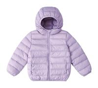 Children's Cotton Clothes Light and Thin Down Jackets for Children Solid Color Down Hooded Jacket for Boys Girls Costs (Light Purple, 13-14 Years)