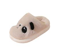 Children's Cotton Slippers Winter Cute Plush Kids Home Warm Non Thick Bottom Winter Floor Slippers Girls Slippers Girls Booties Slippers (Khaki, 10 Little Child)