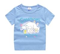 Children's Cute Puppy Printing Short-Sleeved T-Shirt, Boys and Girls New Summer Cotton Short-Sleeved Kawaii Dog,Light Blue,140cm