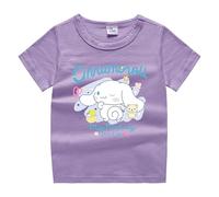 Children's Cute Puppy Printing Short-Sleeved T-Shirt, Boys and Girls New Summer Cotton Short-Sleeved Kawaii Dog,Purple,150cm