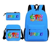 Children's cute Sprunki children's backpack three-piece set a 17-inch bag, a satchel, a pen bag suitable for student campus use (A8)