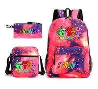 Children's cute Sprunki children's backpack three-piece set a 17-inch bag, a satchel, a pen bag suitable for student campus use (A2)