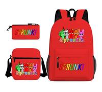 Children's cute Sprunki children's backpack three-piece set a 17-inch bag, a satchel, a pen bag suitable for student campus use (A7)