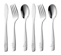 Childrens Cutlery Set, 2 Pairs Toddler Knife and Fork Set, Kids Cutlery Set, Toddler Cutlery, Dishwasher Safe Including Fork+Safe Dinner Knives+Table Spoons, Dinosaurs Ngraved Design