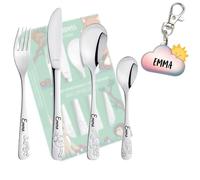 Children's Cutlery Set "Forest Friends" with Name and Free Name Pendant as a Gift / Permanent Laser Engraving - 4 Pieces / Made in Germany
