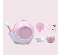 Children's Cutlery Set Out Portable Baby Food Supplement Bowl Spoon Fork Learn to Eat Stainless Steel Sucker Bowl Baby Bowl(Colour:Five-Piece Powder Set)