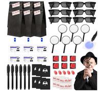 Children's Detective Set, 48 Pieces Detective Children's Birthday Party Bag with Fingerprint Set, Secret Pen with UV Light, Children, Agent Glasses, Notebook, Magnifying Glass, Detective ID, Detective