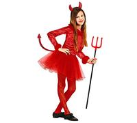 Children's Devil Girl Feather Trim 128cm Costume Small 5-7 yrs (128cm) for Halloween Lucifer Satan Fancy Dress