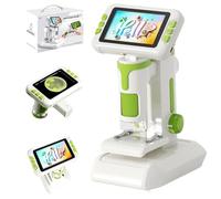 Childrens Digital Microscope, 1600x Magnification Handheld Portable Microscope with 4 Inch LCD Screen Science Learning Camera Compatible with Iphone Computer Gift for Students Boys Girls (Green)