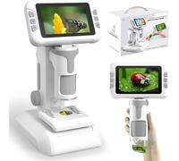 Childrens Digital Microscope, 1600x Magnification Handheld Portable Microscope with 4 Inch LCD Screen Science Learning Camera Compatible with Iphone Computer Gift for Students Boys Girls (Grey)