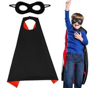 Children's Double Sided Red and Black Cape and Mask - Superhero, Halloween or Masquerade Fancy Dress for Children, Dressing Up Cloak, Cosplay for Boys & Girls, Party Costume