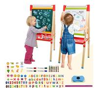 Children's Double-Sided Wooden Easel with Paper Roll - Adjustable White & Black Board - Birthday Gift Girl Boy (Accessories Included) (Colorful)