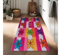 Children'S Drawings Hallway Runner Rug 60 x 120 cm, Indoor Absorbent Kitchen Rug Mat Patchwork Checks Flowers Stripes Washable Non Slip Hall Runners Narrow Carpet for Entryway Bedroom Laundry Room