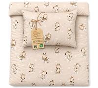 Children's Duvet Cover 90 x 120 cm Cotton Reversible Baby Bedding Zip | Pillowcase for boy and girl toddler nursery certified Oeko-Tex soft cotton reversible set Giraffes