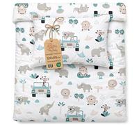 Children's Duvet Cover 90 x 120 cm Cotton Reversible Baby Bedding Zip | Pillowcase for boy and girl toddler nursery certified Oeko-Tex soft cotton reversible set Africa