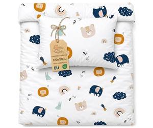 Children's Duvet Cover 90 x 120 cm Cotton Reversible Baby Bedding Zip | Pillowcase for boy and girl toddler nursery certified Oeko-Tex soft cotton reversible set Rainbow motif