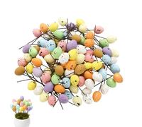 Children's Easter Eggs, 100 Pieces Centerpiece with Spots | Foam Eggs with Stems for Easter | For Party and Decoration in Home Dining Room Office with Glass and Wreath