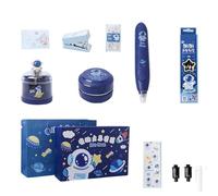 Childrens Educational Stationeries with Automatic Electric Eraser Automatic Pencil Sharpener Wood Pencil Stapler Multifunctional Electric Stationeries for Students and Office