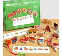 Children's Educational Threading Toy - Educational Sorting Activities For Boys And Girls From 3 Years | Caterpillar Shape Thread Beads Set With Fruit And Food