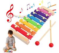 Children's Educational Xylophone, Multi-Colored Xylophone for Kids, Natural Wooden Xylophone, 8 Tone, with Two Mallets - Wooden Frame - Baby Instruments, Puzzle Musical Toy Octave