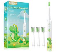 Childrens Electric Toothbrush Kids Electric Toothbrush 3-5-6-12 Rechargeable with Timer 3 Modes Habit-Forming Stickers Sonic 31000VPM Power for Boys Junior Kids Sonic Toothbrush (Dinosaur White)