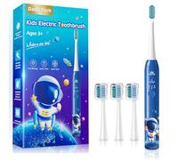 Childrens Electric Toothbrush Kids Electric Toothbrush 3-5-6-12 Rechargeable with Timer 3 Modes Habit-Forming Stickers 31000VPM Power Junior Electric Tooth Brush (Astronaut Blue)