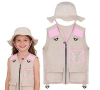Children's Explorer Costume with Hat Washable Outfit, Children's Outdoor Safari Cargo Jacket Set, for Boys and Girls, Hiking, Fishing, Camping, Exploring, Park and Garden Outdoor Adventures