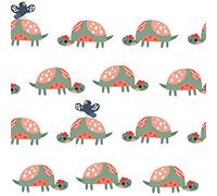 Children's Fabric Collection - Wild Animals - Nursery - Elephants - Lions - Tortoise - Sloth - Craft Fabric Material Metre (Tortoise on White)