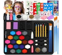 Children's Face Paint Set, Face Paint and Body Painting Colours, Washable Face Painting Set with 3 Brushes, Sponges, Lip Stick, Glitter for Halloween, Carnival, Make-Up