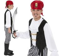 Childrens Fancy Dress Pirate Boy Costume Black/White Kids Childs by Smiffys