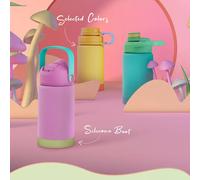 Children's Fashion Macaron Water Cup Thermos Cup Cute Childlike Fun with Handle Portable Anti-drop Silicone Cover Water Cup Pink