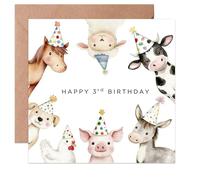 Children's First Birthday Card, Farm Animals Design, Happy 3rd Birthday Card for Boy Girl, Blank Inside with Envelope (3rd)