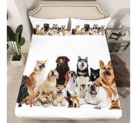 Children's Fitted Sheet Double Dog Pattern Microfiber Bed Sheet Set for Boys Girls Animal Pets German Shepherd Shiba Inu Corgi Shar Pei Print Fitted sheet including 2 pillowcase